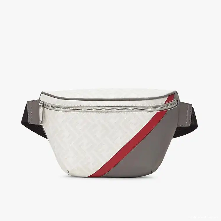 Vintage HOT Fabric FF In Belt Bag White Motif Fendi Red 0609